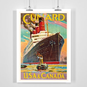 Cunard Line Atlantik USA Kanada Vintage Reiseposter - Gerahmt / Ungerahmt