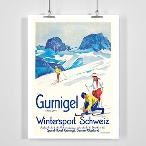 Gurnigel Wintersport Schweiz Switzerland Vintage Ski Poster - Framed / Unframed