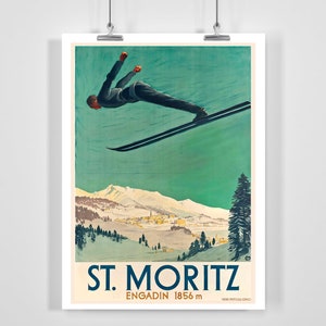 St. Moritz Engadin Zwitzerland Vintage Travel Poster - Framed / Unframed