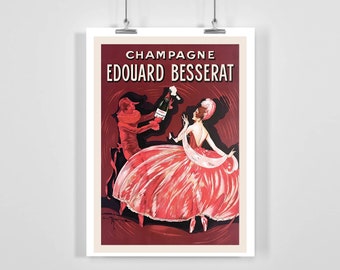 Póster vintage de comida y bebida de Champagne Edouard Besserat (con o sin marco)