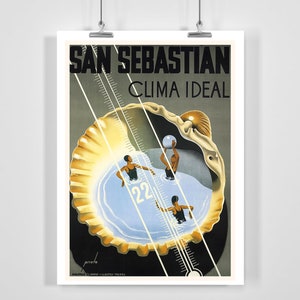 San Sebastián El País Vasco España Vintage Travel Poster - Enmarcado / Sin marco