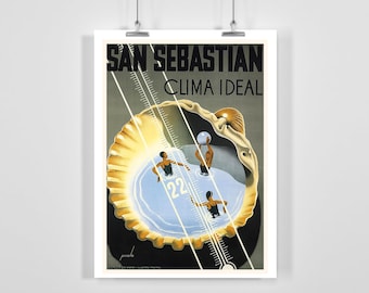 San Sebastián El País Vasco España Vintage Travel Poster - Enmarcado / Sin marco