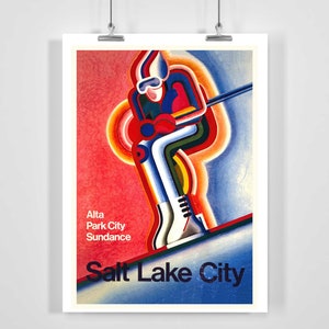 Affiche de ski vintage de Salt Lake City, Utah, Amérique, États-Unis - encadrée / non encadrée