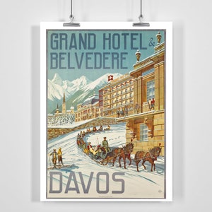 Davos Grand Hotel&Belvedere Vintage Reiseplakat - Gerahmt / Ungerahmt