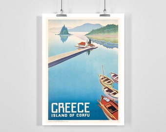 Island of Corfu Greece Vintage Travel Poster - Framed / Unframed