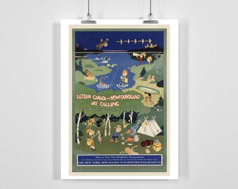 El este de Canadá y Terranova están llamando póster de viaje vintage - Enmarcado / Sin marco