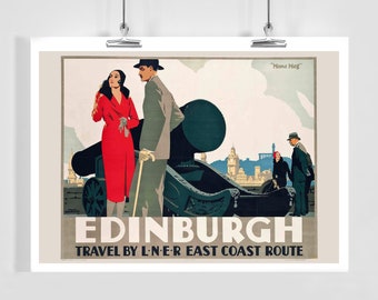 Edinburgh Schotland Travel by LNER East Coast Route vintage reisposter - ingelijst/ingelijst