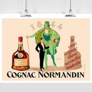Póster vintage de comida y bebida de Cognac Normandin (con o sin marco)