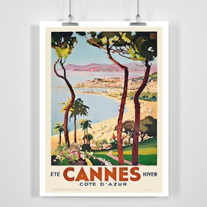 Póster de viaje vintage de Cannes Costa Azul, Francia (con o sin marco)