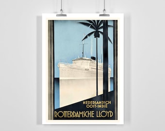 Rotterdamsche Lloyd  Ship Vintage Travel Poster - Framed / Unframed