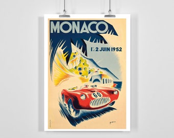 1952 Monaco Grand Prix Vintage Racing Poster - Framed / Unframed