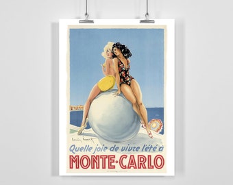 Monte Carlo Monaco What a Joy to Eat Summer Vintage Travel Poster - Framed / Unframed
