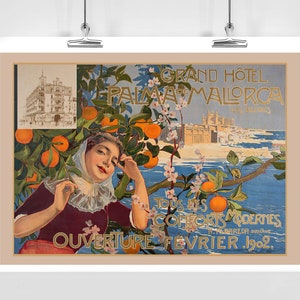 Grand Hotel Palma de Mallorca Islas Baleares España Vintage Travel Poster - Enmarcado / Sin marco