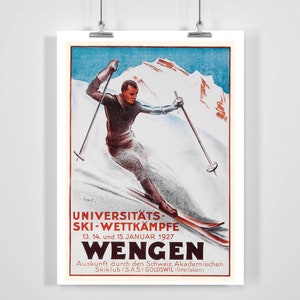 Wengen Schweiz Universität Ski Wettbewerb Vintage Ski Poster - Gerahmt / Ungerahmt