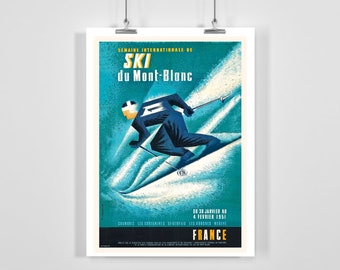Chamonix Mont Blanc France International Ski Week 1953 Vintage Ski Poster - Framed / Unframed