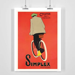 Cartel publicitario vintage de bicicleta retro Simplex Cycloide de Ámsterdam, Holanda (con o sin marco)