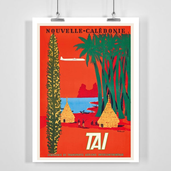 Affiche de voyage vintage de l'océan Pacifique de Nouvelle-Calédonie - Encadrée / Sans cadre