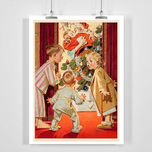 Ilustración navideña vintage Portada de revista navideña retro Cartel publicitario vintage - Enmarcado / Sin marco