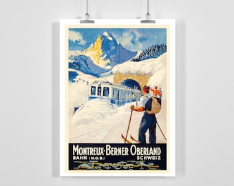 R25 Vintage Swiss Switzerland Jungfrau Railways Framed Travel Poster A3/A4