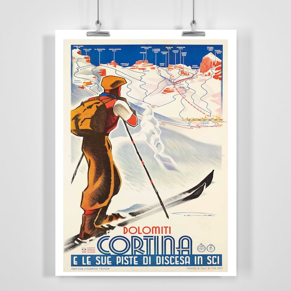 Cortina Dolomites Italy Vintage Ski Poster - Framed / Unframed