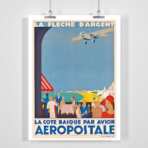 The Basque Coast By Plane  Silver Arrow Vintage Travel Poster - Framed / Unframed