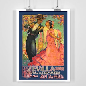 Seville Spring Festivals, Holy Week and Fair Spain Vintage Travel Poster - Framed / Unframed