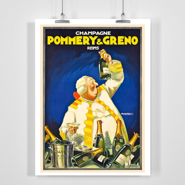Affiche publicitaire vintage Champagne Pommery et Greno Reims - Encadrée / Non encadrée
