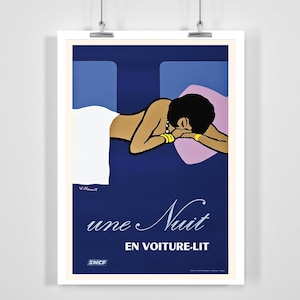 Eine Nacht in einem Schlafwagenzug Vintage Werbeplakat der französischen Eisenbahnen - gerahmt / ungerahmt