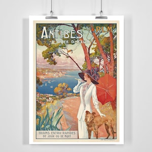 Póster de viaje vintage de Antibes, Costa Azul, Francia (con o sin marco)