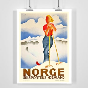 Norway the Homeland of Skiing Vintage Ski Poster - Framed / Unframed