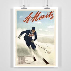 St. Moritz Switzerland Vintage Ski Poster - Framed / Unframed