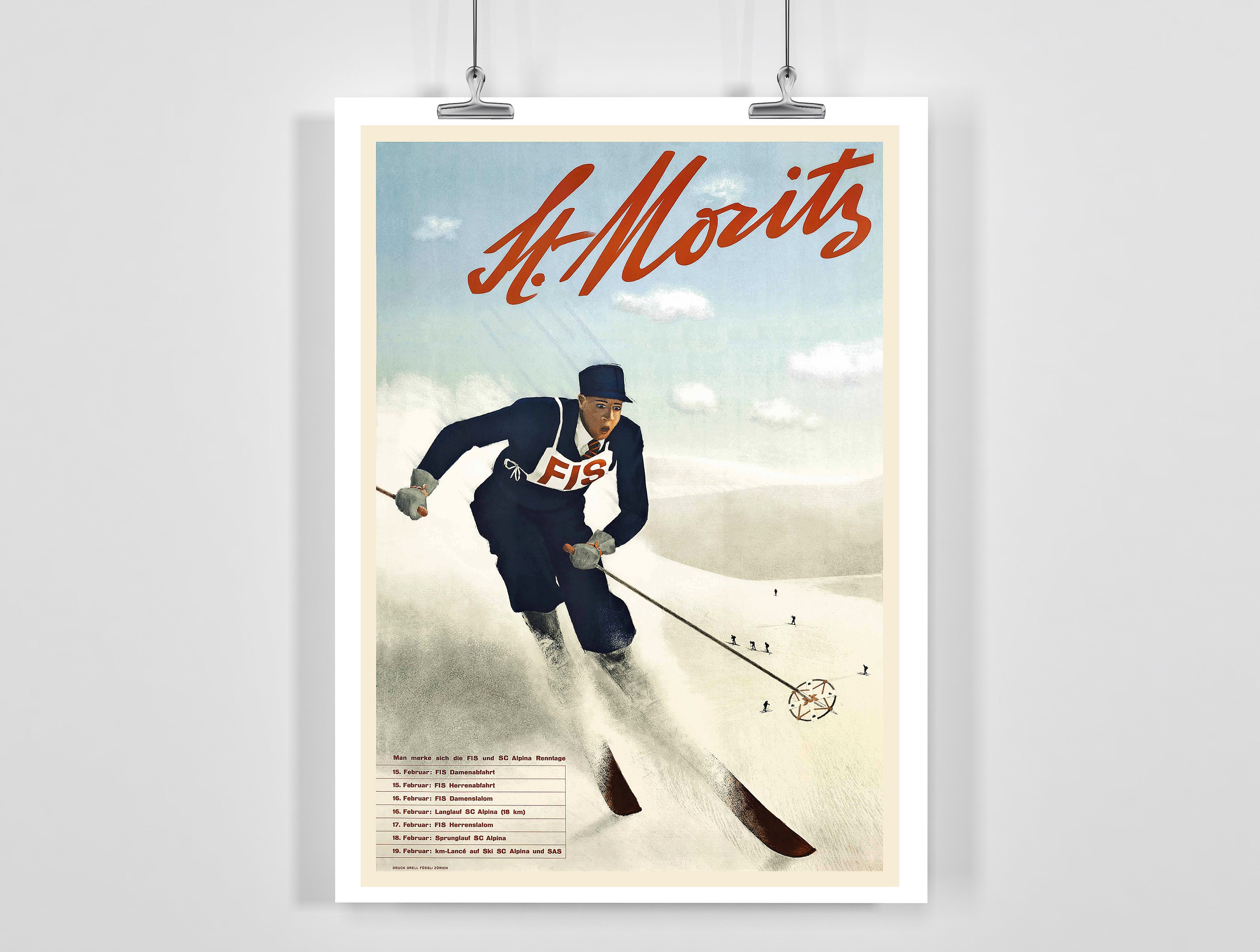 Saint-Moritz, Engadine de Vintage Ski Collection en poster, tableau sur toile et plus