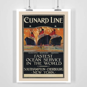 Cunard Line Fastest Ocean Service in the World Vintage Reiseposter - Gerahmt / Ungerahmt