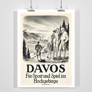 Davos for Sports and Games in High Mountains - Vintage Travel Poster - Framed / Unframed