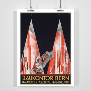 Baukontor Bern Baustoffe Großhandel Vintage Werbeplakat - gerahmt / ungerahmt