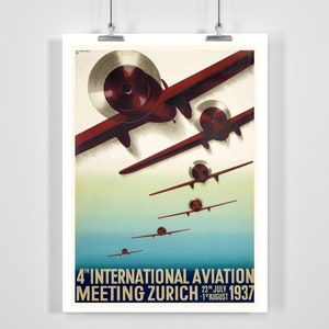 4th International Aviation Meetings Zurich 1937 Switzerland Vintage Travel Poster - Framed / Unframed