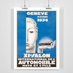 XI Internationaler Automobilsalon Genf 1934 Schweiz Vintage Werbeplakat - Gerahmt / Ungerahmt