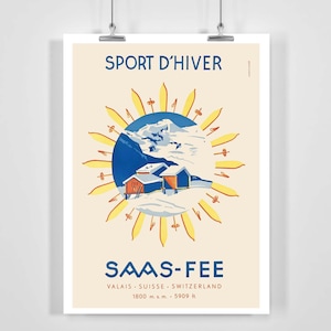 Saas-Fee Wallis Schweiz Vintage Ski Poster - Gerahmt / Ungerahmt