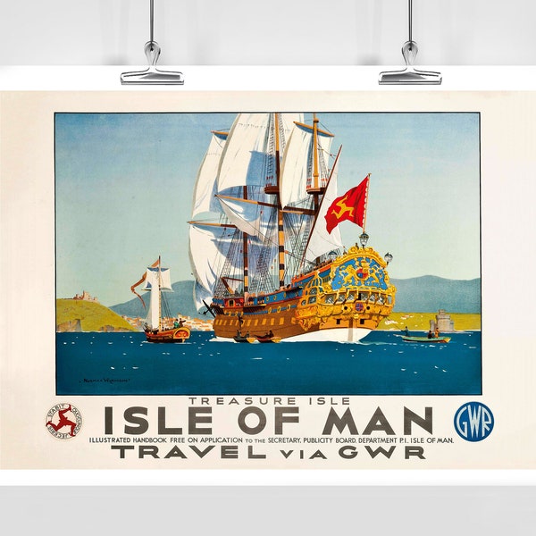 Isle of Man Treasure Isle Travel Vintage Travel Poster - Framed / Unframed
