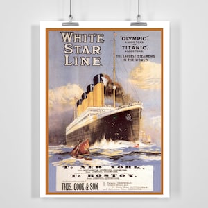 White Star Line Titanic Largest Steamers in the World Vintage Travel Poster - Framed / Unframed