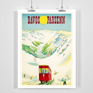Davos Parsenn Switzerland Vintage Ski Poster - Framed / Unframed