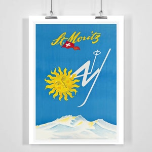 St. Moritz Switzerland Vintage Ski Poster - Framed / Unframed