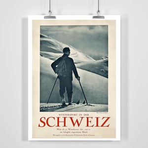 Invierno en Suiza Snow Mountain Skier Vintage Ski Poster - Enmarcado / Sin marco
