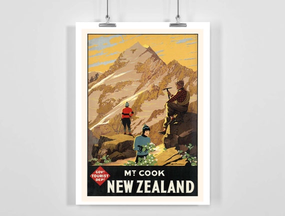 New Zealand Vintage Travel Poster - Framed / Unframed - Etsy