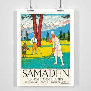Samedan Schweiz Engadine Golf Club Vintage Reiseplakat - Gerahmt / Ungerahmt