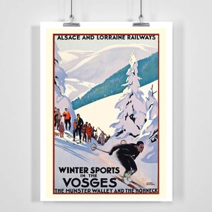 Winter Sports Vosges Munster Valley Alsace France Vintage Ski Poster - Framed / Unframed