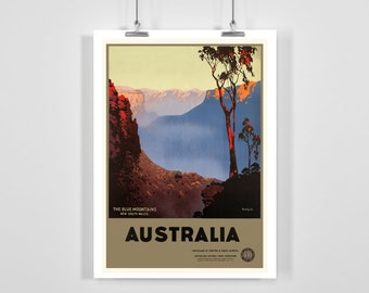 Blue Mountains New South Wales Australia Vintage Travel Poster - Framed / Unframed