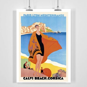 Korsika Mittelmeer Frankreich Vintage Reiseplakat - Gerahmt / Ungerahmt