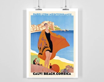 Póster de viaje vintage de Córcega, mar Mediterráneo, Francia (enmarcado o sin marco)