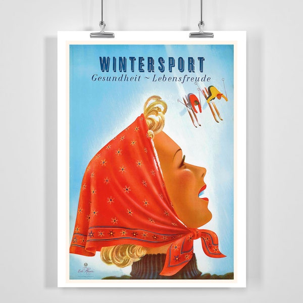 Wintersport HealthJoy of Life Gesundheit Lebensfreude Germany Vintage Ski Poster - Framed / Unframed